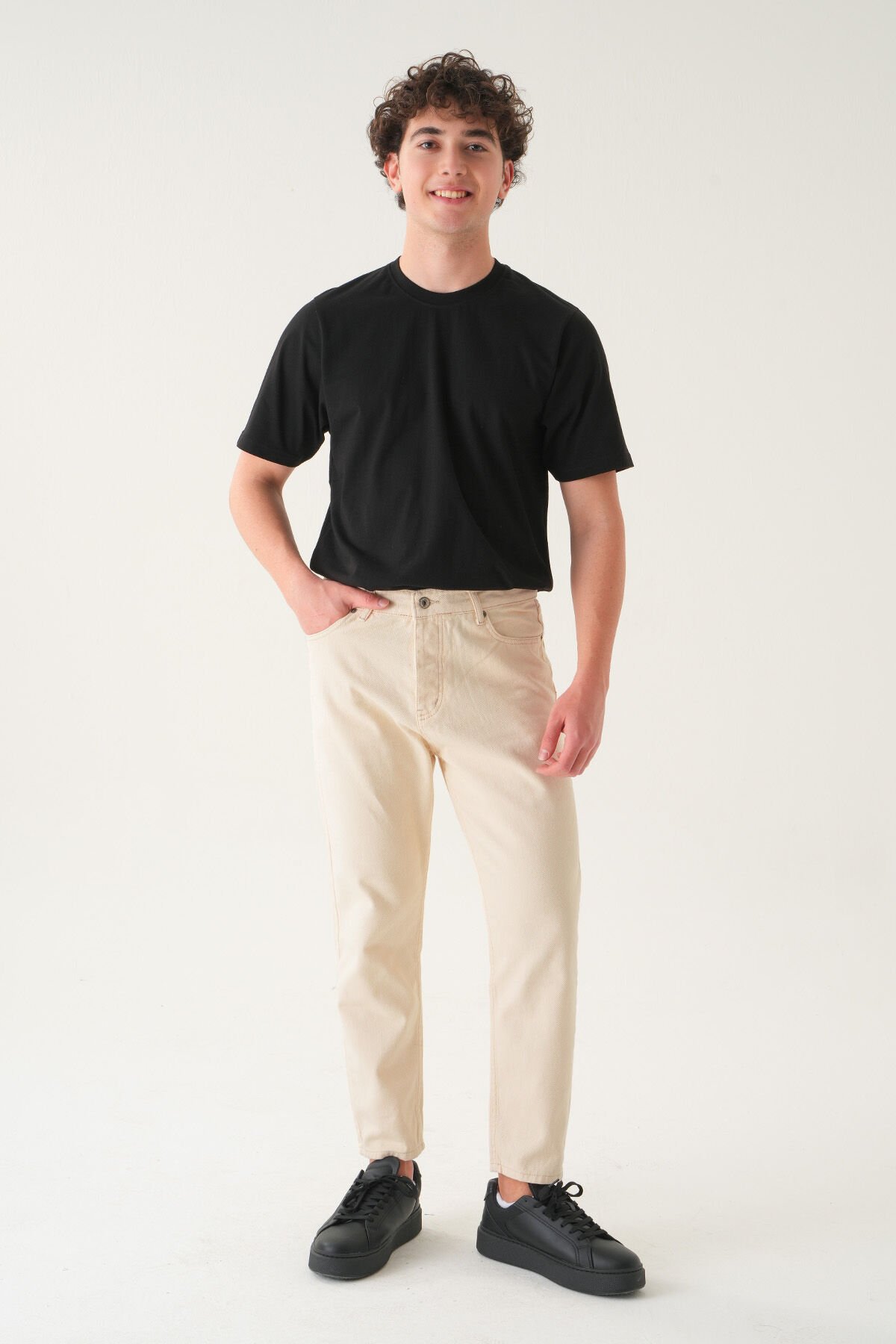 Normal Bel Boyfriend Jean | Bol Kesim Erkek Kot Pantolon Krem - 32