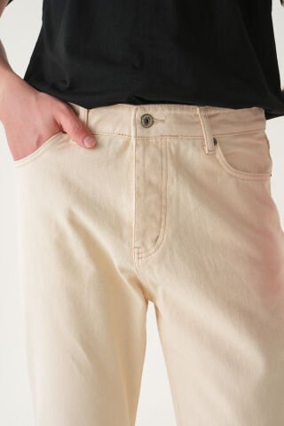 Normal Bel Boyfriend Jean | Bol Kesim Erkek Kot Pantolon Krem - 32