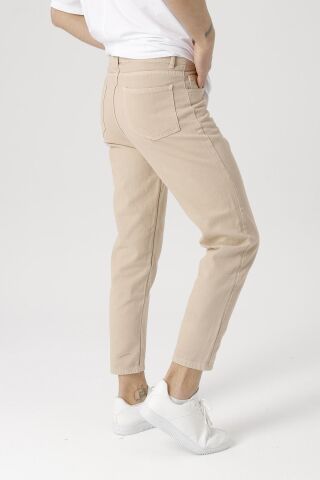 Erkek Rahat Kalıp Boyfriend Yüksek Bel Pantolon Krem - 30