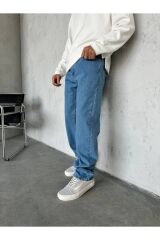 Erkek Baggy Geniş Kalıp Uzun Geniş Yüksek Bel Kot Pantolon