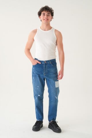 Normal Bel Baskılı Boyfriend Jean | Bol Kesim Erkek Kot Pantolon 36