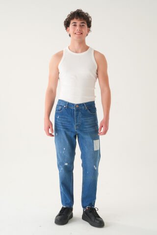 Normal Bel Baskılı Boyfriend Jean | Bol Kesim Erkek Kot Pantolon 36