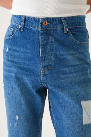 Normal Bel Baskılı Boyfriend Jean | Bol Kesim Erkek Kot Pantolon 36