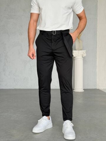 ERKEK TOKALI SLİM FİT SİYAH KUMAŞ PANTOLON