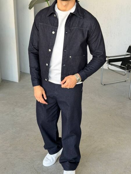 Erkek Kot Lacivert Denim Ceket L