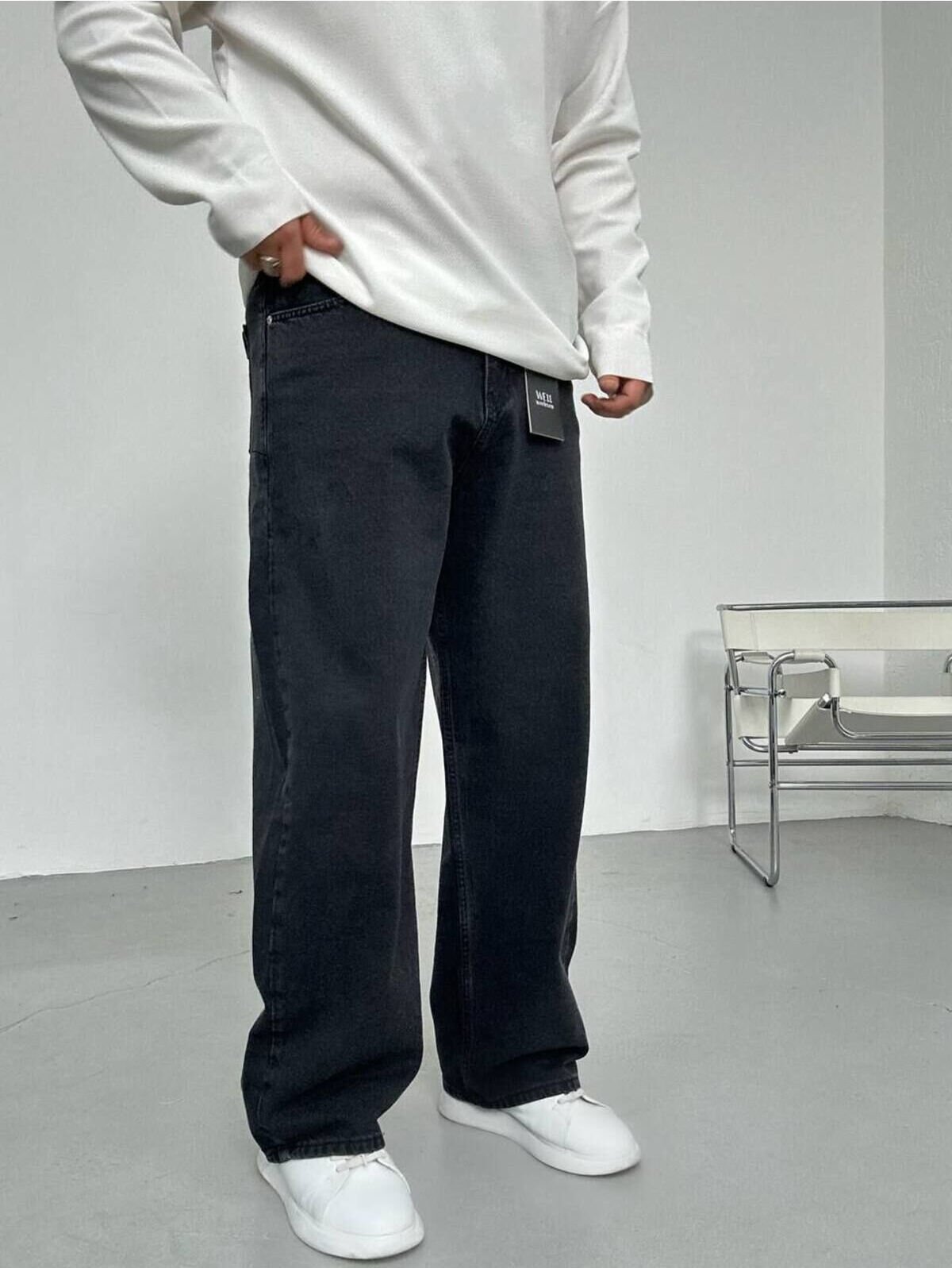 Erkek Siyah Baggy Skater Rahat Kalıp Kot Pantolon