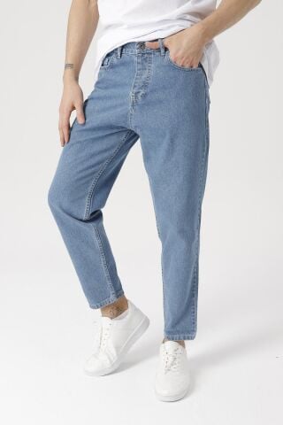 Erkek Rahat Kalıp Boyfriend Yüksek Bel Pantolon Mavi̇ - 34