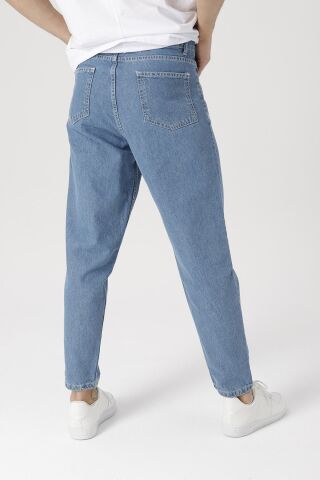 Erkek Rahat Kalıp Boyfriend Yüksek Bel Pantolon Mavi̇ - 34