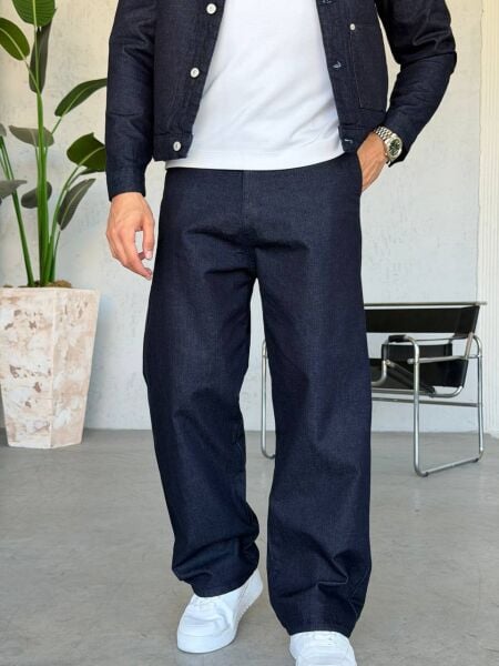 Erkek Lacivert Denim Baggy Kot Pantolon L