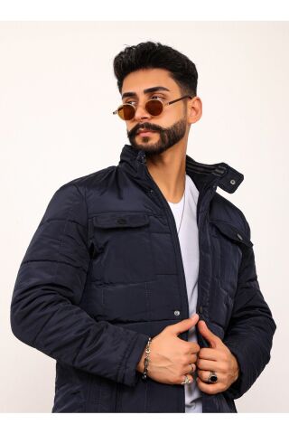 Lavivert Büyük Kareli Regular Fit Erkek Kapitone Mont Kaban Laci̇vert - 2XL