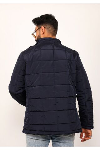 Lavivert Büyük Kareli Regular Fit Erkek Kapitone Mont Kaban Laci̇vert - 2XL