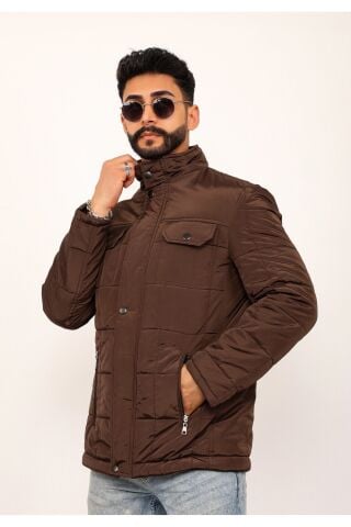 Lavivert Büyük Kareli Regular Fit Erkek Kapitone Mont Kaban Kahverengi̇ - S