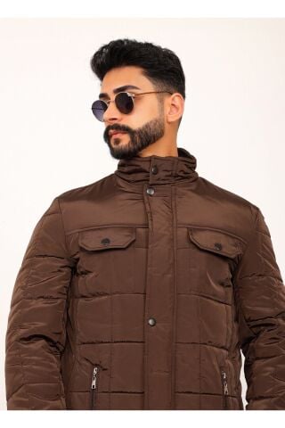 Lavivert Büyük Kareli Regular Fit Erkek Kapitone Mont Kaban Kahverengi̇ - S