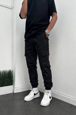 Erkek Siyah Beli Ve Paçası Lastikli Jogger Panrolon S Beden S