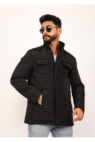 Lavivert Büyük Kareli Regular Fit Erkek Kapitone Mont Kaban Si̇yah - S