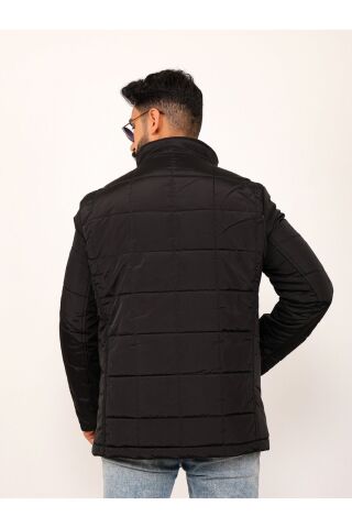 Lavivert Büyük Kareli Regular Fit Erkek Kapitone Mont Kaban Si̇yah - S