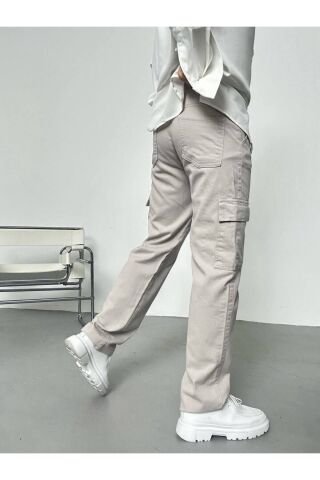Erkek Gri Taş Renk Baggy Kargo Cep Pantolon Kahverengi - 36