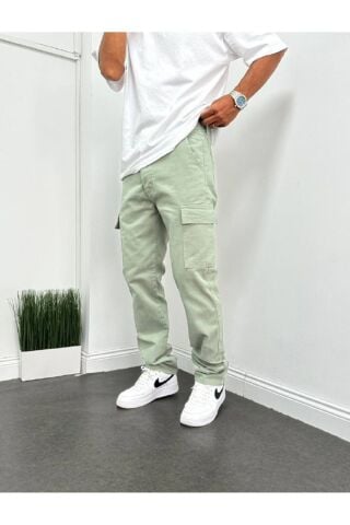 Erkek Gri Taş Renk Baggy Kargo Cep Pantolon Su Yeşili - 29