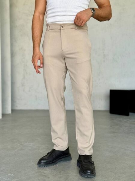 Erkek Regular Fit Kumaş Pantolon Bej - XL