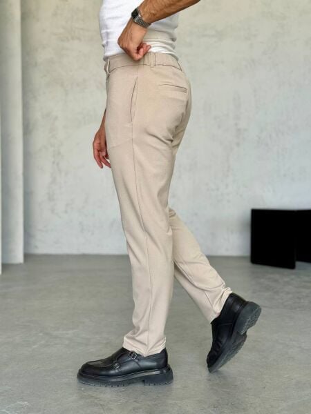 Erkek Regular Fit Kumaş Pantolon Bej - XL