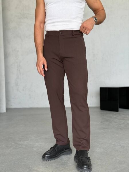 Erkek Regular Fit Kumaş Pantolon Kahverengi̇ - XL