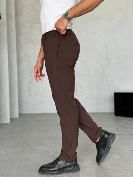 Erkek Regular Fit Kumaş Pantolon Kahverengi̇ - XL