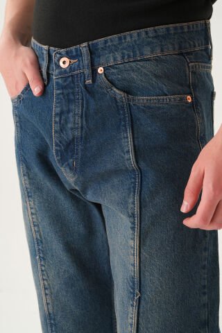 Normal Bel Dikiş Detaylı Baggy Jean | Bol Kesim Erkek Kot Pantolon XL - Laci̇vert