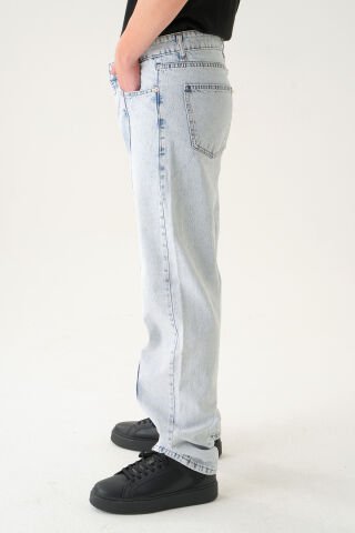 Normal Bel Dikiş Detaylı Baggy Jean | Bol Kesim Erkek Kot Pantolon XL - Mavi