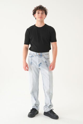Normal Bel Dikiş Detaylı Baggy Jean | Bol Kesim Erkek Kot Pantolon M - Mavi
