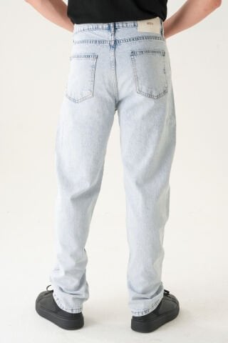 Normal Bel Dikiş Detaylı Baggy Jean | Bol Kesim Erkek Kot Pantolon L - Mavi