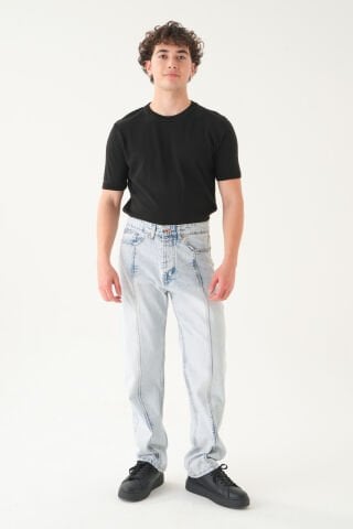 Normal Bel Dikiş Detaylı Baggy Jean | Bol Kesim Erkek Kot Pantolon L - Mavi