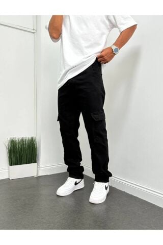 Erkek Gri Taş Renk Baggy Kargo Cep Pantolon Siyah - 31