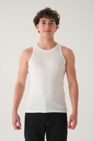 Slim Fit Atlet | Triko Kumaş T-shirt  Erkek Beyaz - M