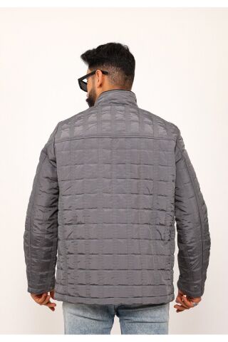 Siyah Kareli Regular Fit Erkek Kapitone Mont Kaban Gri̇ - 2XL