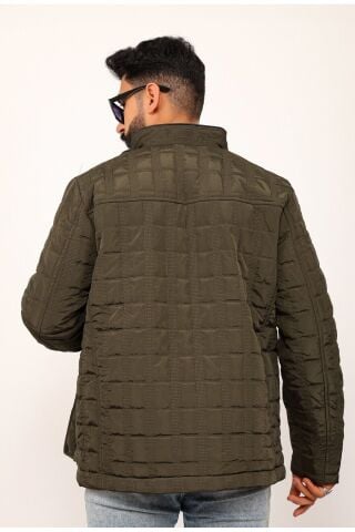 Siyah Kareli Regular Fit Erkek Kapitone Mont Kaban Haki̇ - XL