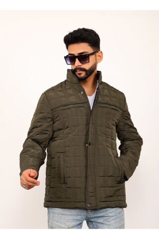 Siyah Kareli Regular Fit Erkek Kapitone Mont Kaban Haki̇ - XL