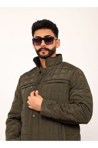 Siyah Kareli Regular Fit Erkek Kapitone Mont Kaban Haki̇ - XL