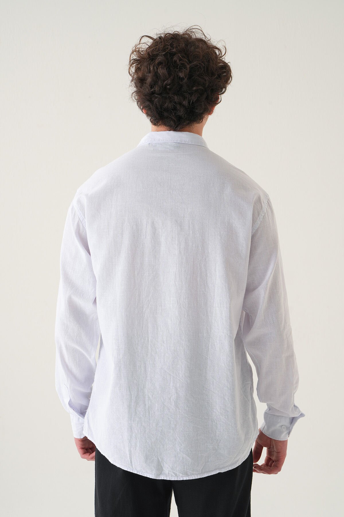 Oversize Düz Gömlek | Keten Kumaş Erkek XL - Beyaz
