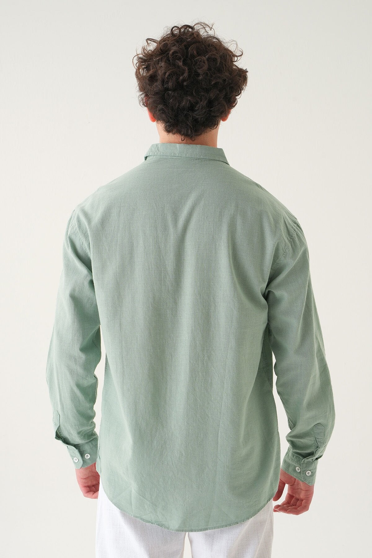 Oversize Düz Gömlek | Keten Kumaş Erkek S - Mint Yeşil