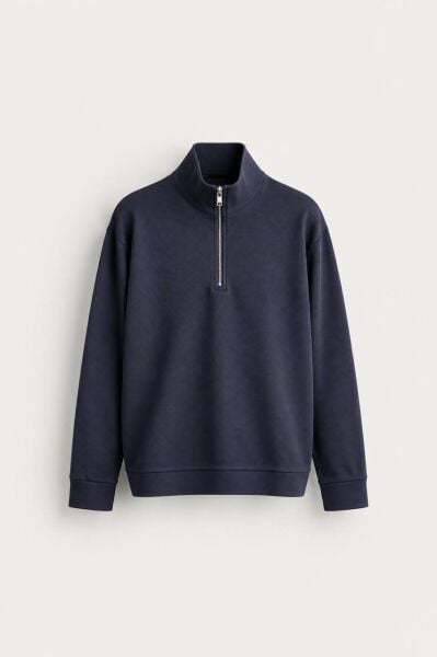 Erkek Yarım Fermuar Kazak Swaetshirt Laci̇vert - XL