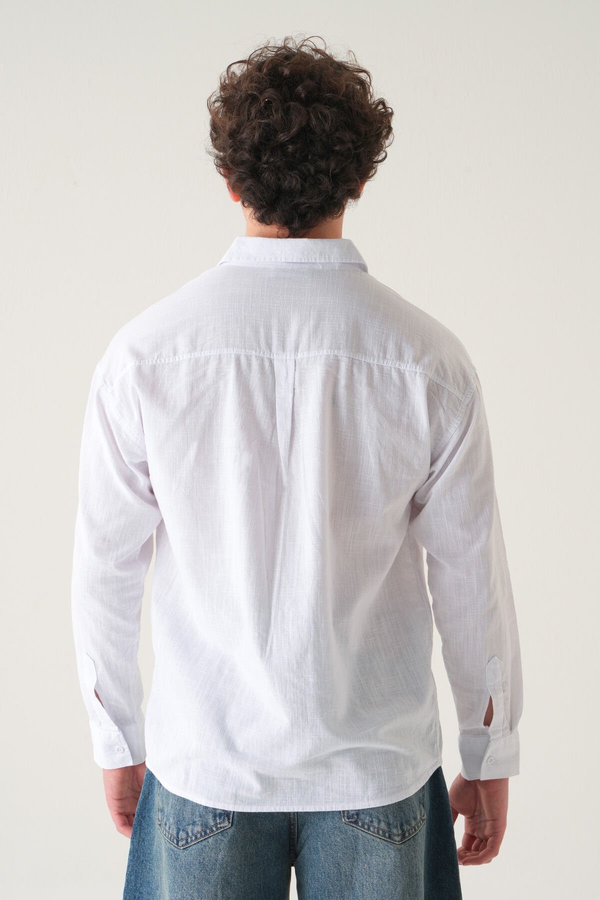 Yaz Oversize Düz Gömlek | Keten Kumaş Erkek Beyaz - XL