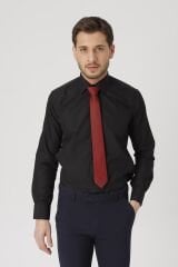 Erkek Mavi Slim Fit Klasik Gömlek Siyah - L