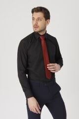 Erkek Mavi Slim Fit Klasik Gömlek Siyah - L