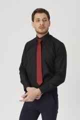 Erkek Mavi Slim Fit Klasik Gömlek Siyah - L