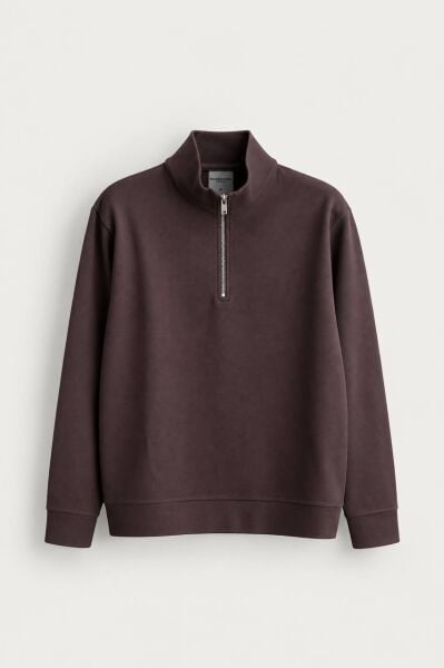 Erkek Yarım Fermuar Kazak Swaetshirt Kahverengi̇ - XL