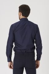 Erkek Mavi Slim Fit Klasik Gömlek Lacivert - XL