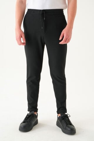 Lastikli İpli Bel Pileli Kumaş | Slim Fit Erkek Pantolon
