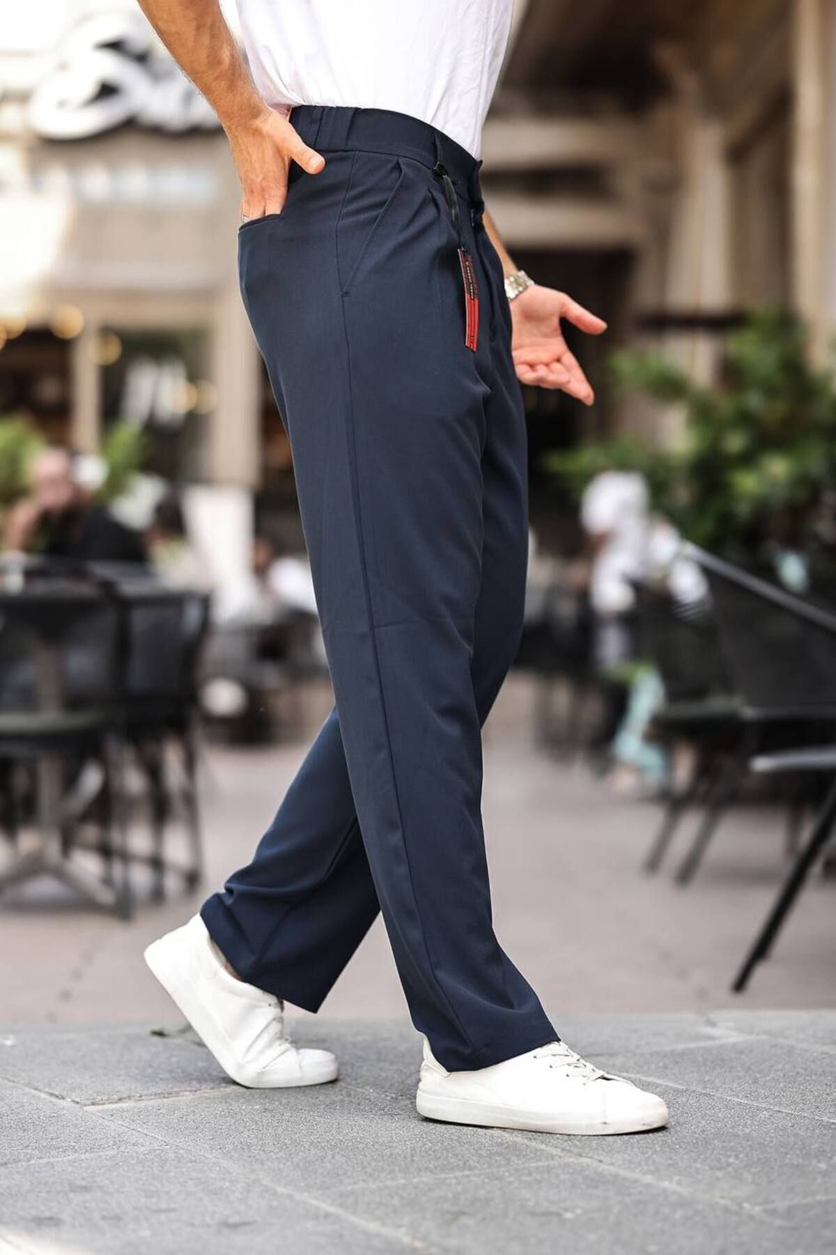 Erkek Baggy Pileli Bol Kalıp Kumaş Pantolon Lacivert - L