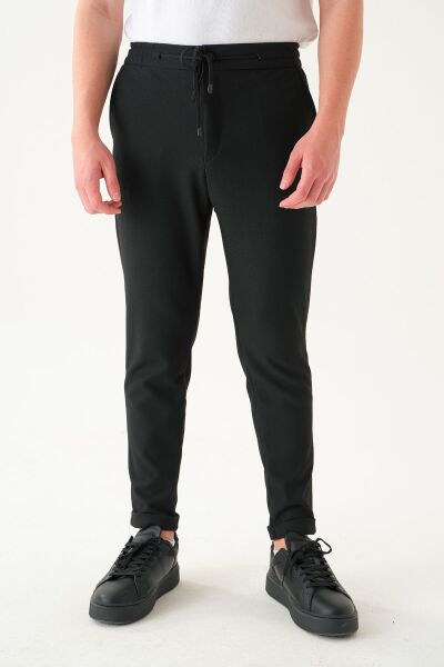 Lastikli İpli Bel Pileli Kumaş | Slim Fit Erkek Pantolon L