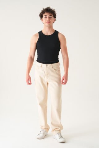 Normal Bel Baggy Jean | Bol Kesim Erkek Kot Pantolon Bej - 36